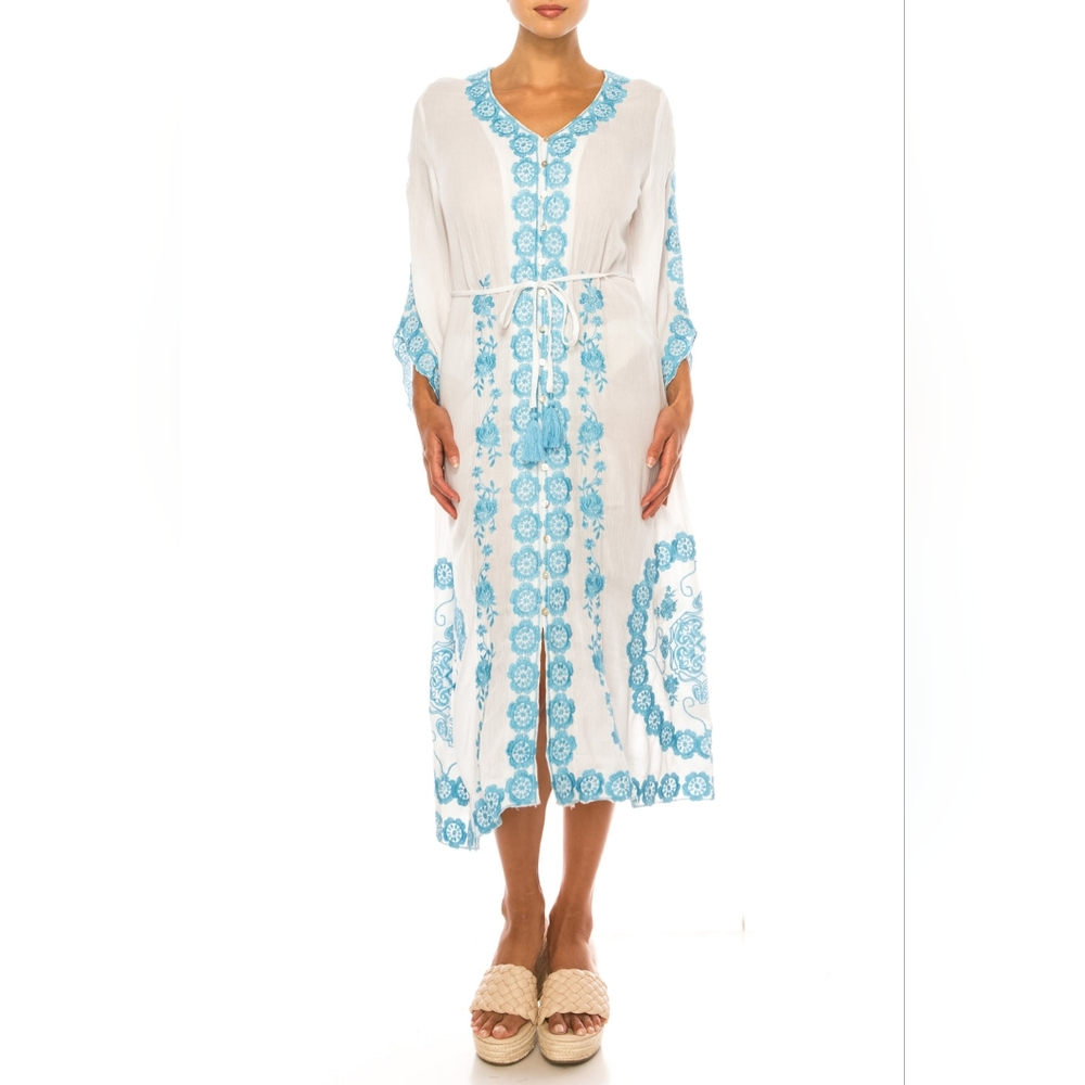 Paparazzi Floral Embroidered Midi Caftan Dress(0046MAD)